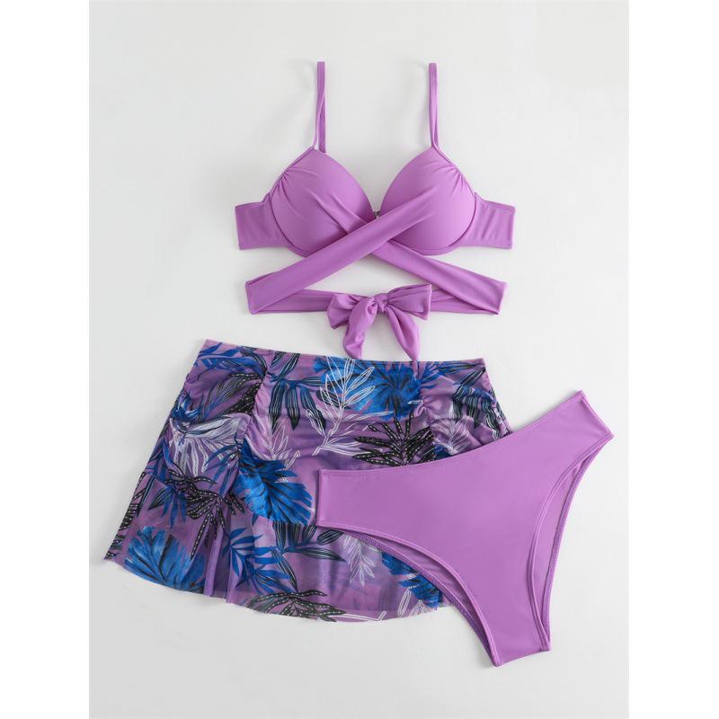 

2023 Европейский и американский однотонный купальник-тройка: Сексуальное бикини с накидкой Large