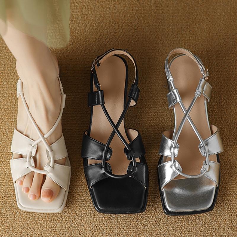 Luxury Silver Women Sandals Summer Shoes Low Heel Black Nude Party Shoes Designer Flip Flops Girls Large Size Footwear