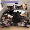 3pcs Creative Black Cat Flowers Starry Sky Pattern Bedding Three-Piece Set (1 Cover + 2 Pillowcases, No Fillings), This Printed Bedding Set