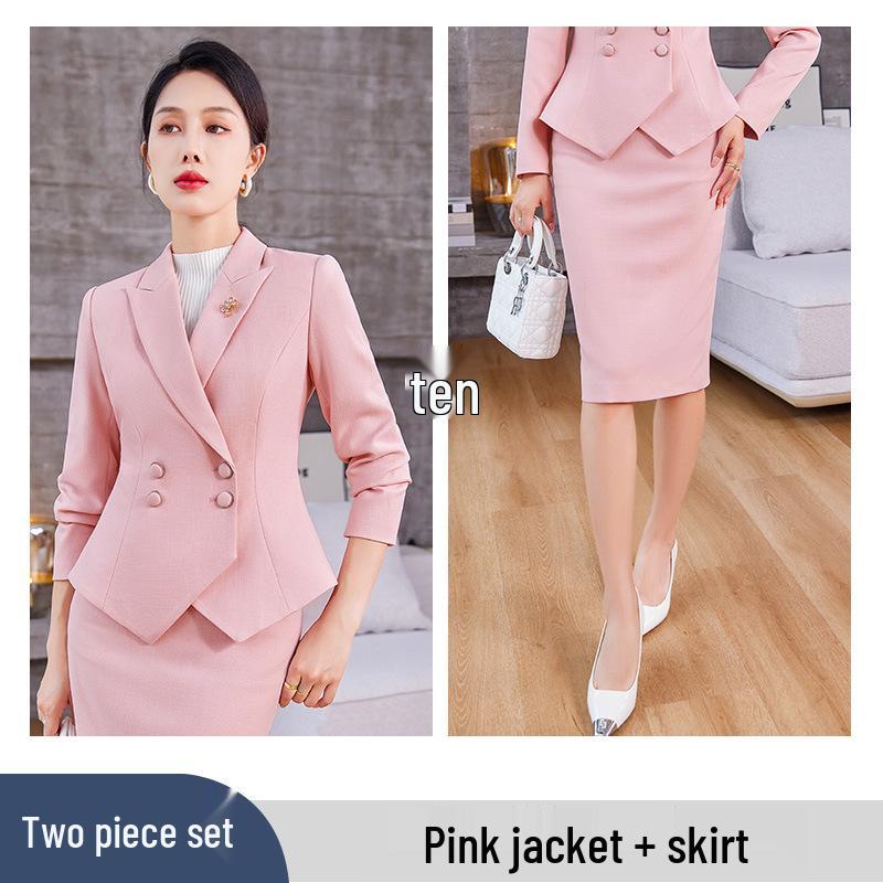Elegant Pink Professional Women's Suit - Stylish Two-Piece Set for an Age-Defying, High-End Look