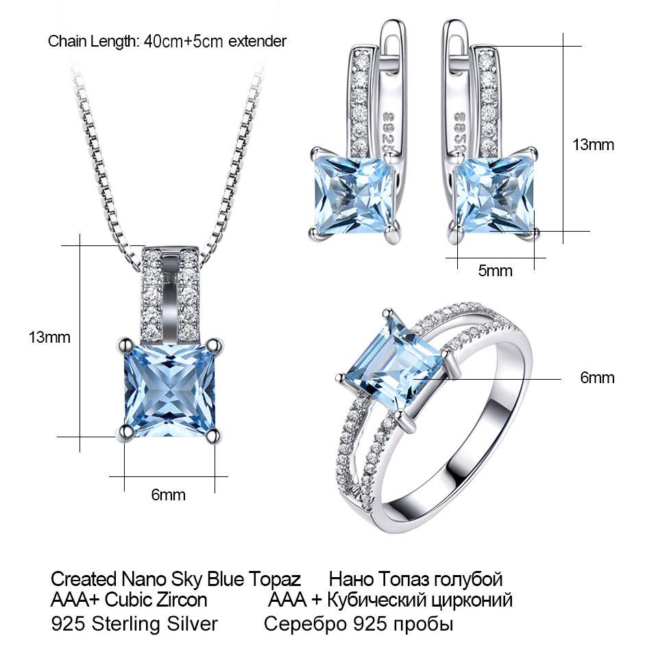 Silver Sterling Sky Blue S925 Topaz Gemstone Jewelry Threepiece Set Temperament Highend Jewelry