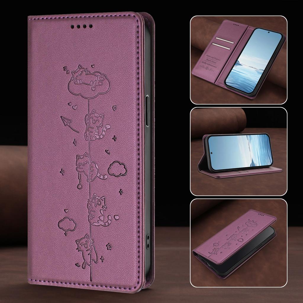 Cute Cat Leather Flip Wallet Case on For Motorola Moto G72 G32 G22 G71 G51 G41 G31 G30 G20 G10 Power RFID Protective Phone Cover
