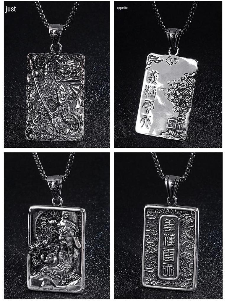 Ethnic Stainless Steel Guan Gong Pendant - Titan Steel Necklace with Retro Dragon Design