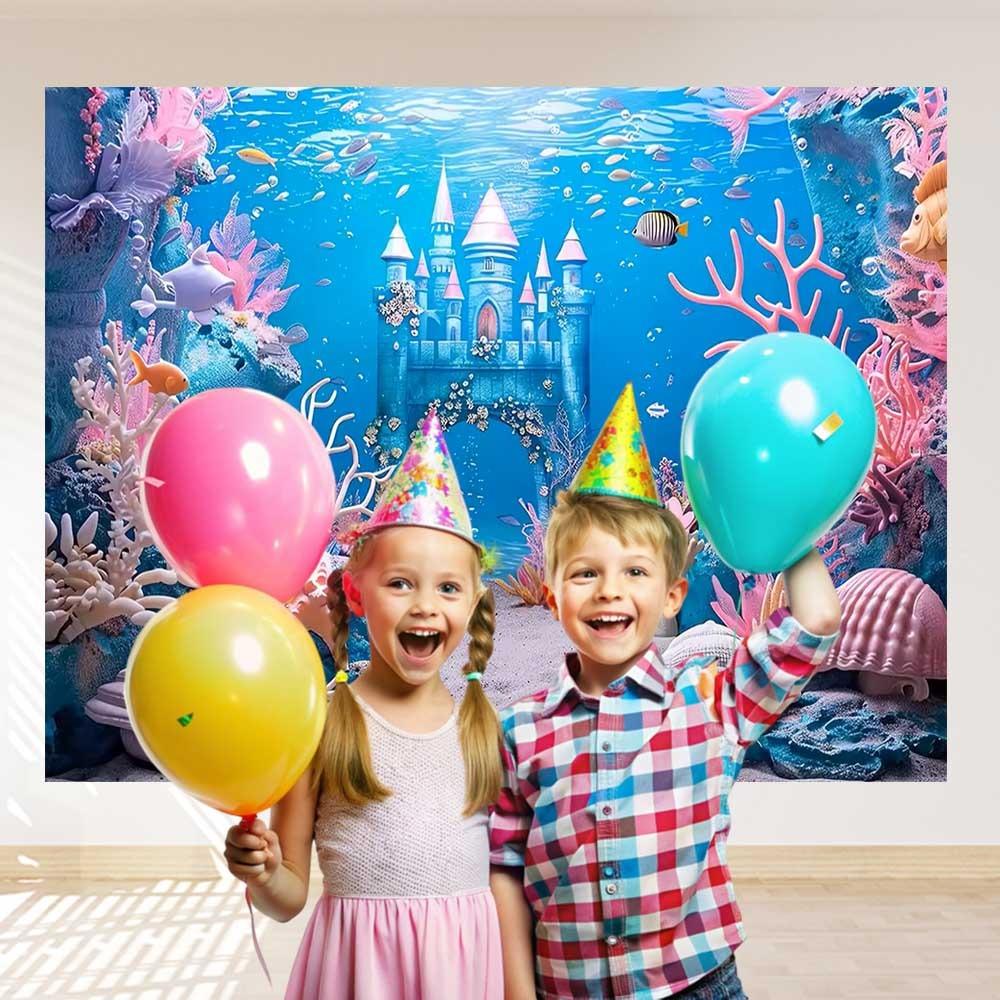Underwater World Castle Fish Coral Aquarium Photography Background Baby Birthday Party Decor Portrait Backdrop Photo Studio