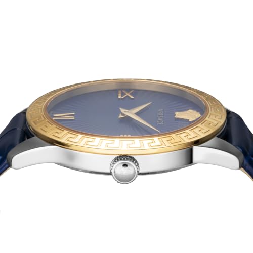 Versace GRECA SIGNATURE Watch, Blue Dial, Quartz Movement, Water Resistant, Sapphire Crystal, 38mm, Men's, VEVC00219, Blue