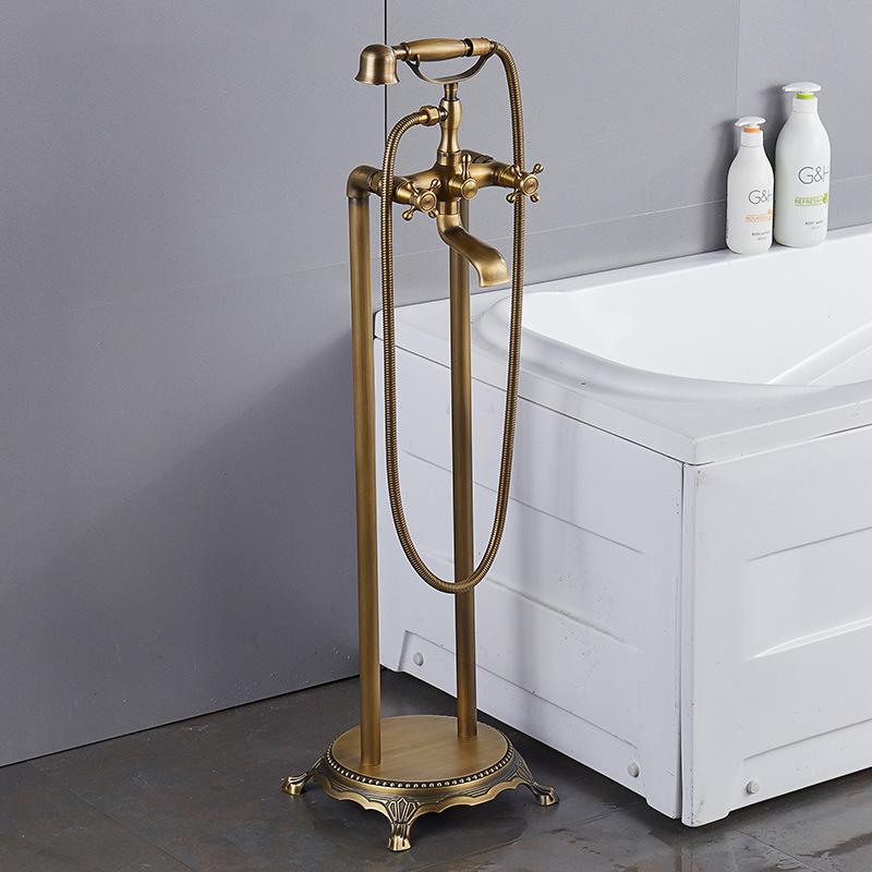 Brass Bathroom Faucet Bathtub Faucets 360 Rotation Floor Stand Faucets Telephone Type Hand Shower Antique Bath Shower Set
