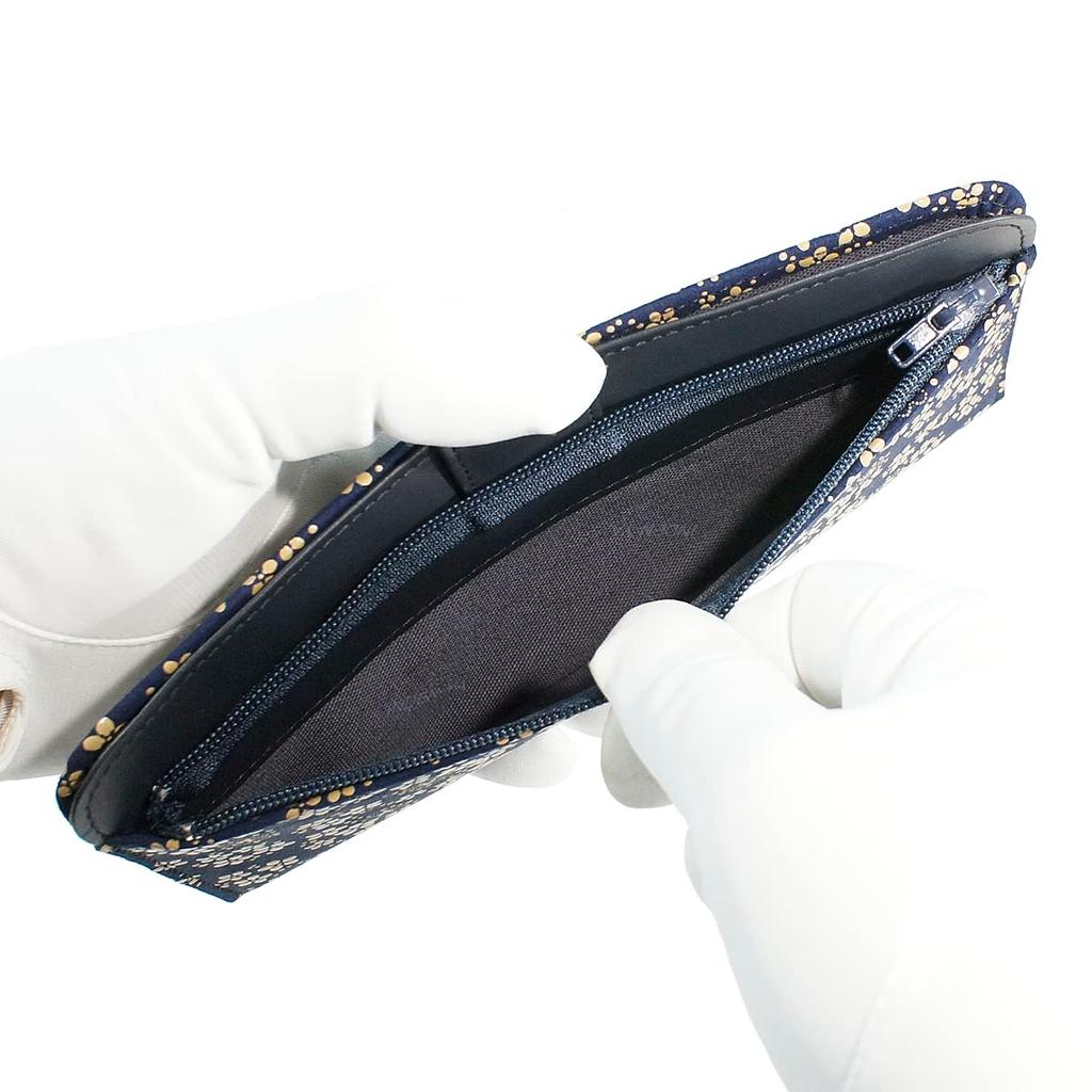 [Inden-ya] Inden Long Wallet, Large, Thin Deerskin, Navy Blue with White Lacquer, Forget-me-not Pattern, 2107-14-181