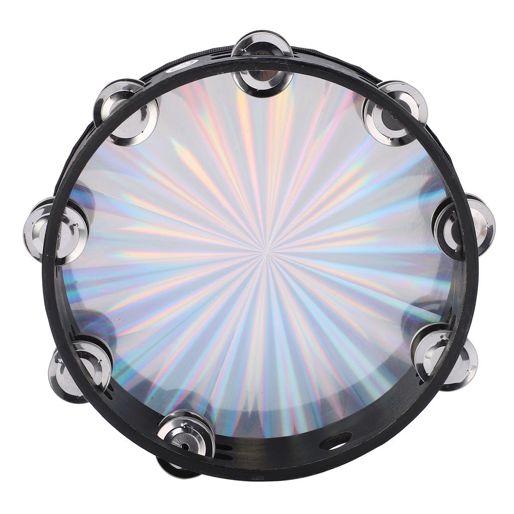 10in Hand Held Drum Double Row Jingles ABS Reflective Laser Tambourine Percussion