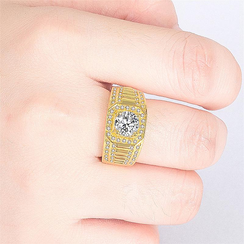 Ring gold-plated domineering full diamond ring diamond ring business men's ring color-preserving double row diamond ring