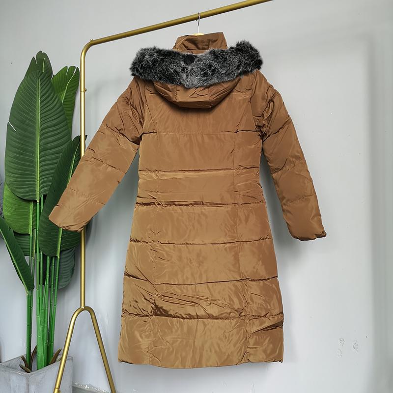 Umělý kožich Vysoce kvalitní Teplý Zimní Dámské Jednobarevný Kabát s kapucí Péřové Parky Dlouhá Dámská Bunda Kolekce svrchního oblečení