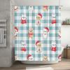 Blue Checkered Bath Curtains with Christmas Dog Print Set for Kitchen or Bathroom Decoration (86x174cm)