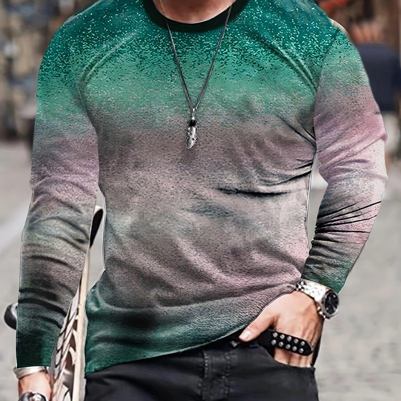 ETST 007 Heren 3D-geprint gradiënt T-shirt met lange mouwen Lente- en herfstmode Casual Retro-stijl Oversized ronde hals T-shirts Tops 6XL