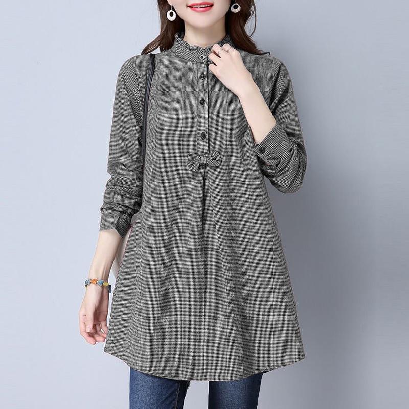 

ZANZEA Женская повседневная блузка с круглым вырезом и длинными рукавами в клетку S чёрный