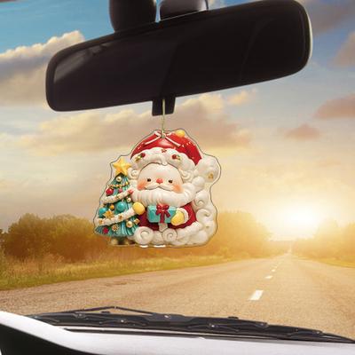 Vánoční přívěsek na auto 2D akrylová klíčenka Santa Sob Vánoční ozdoba k zavěšení na zrcátko do auta Slavnostní dekorace pro domov strom