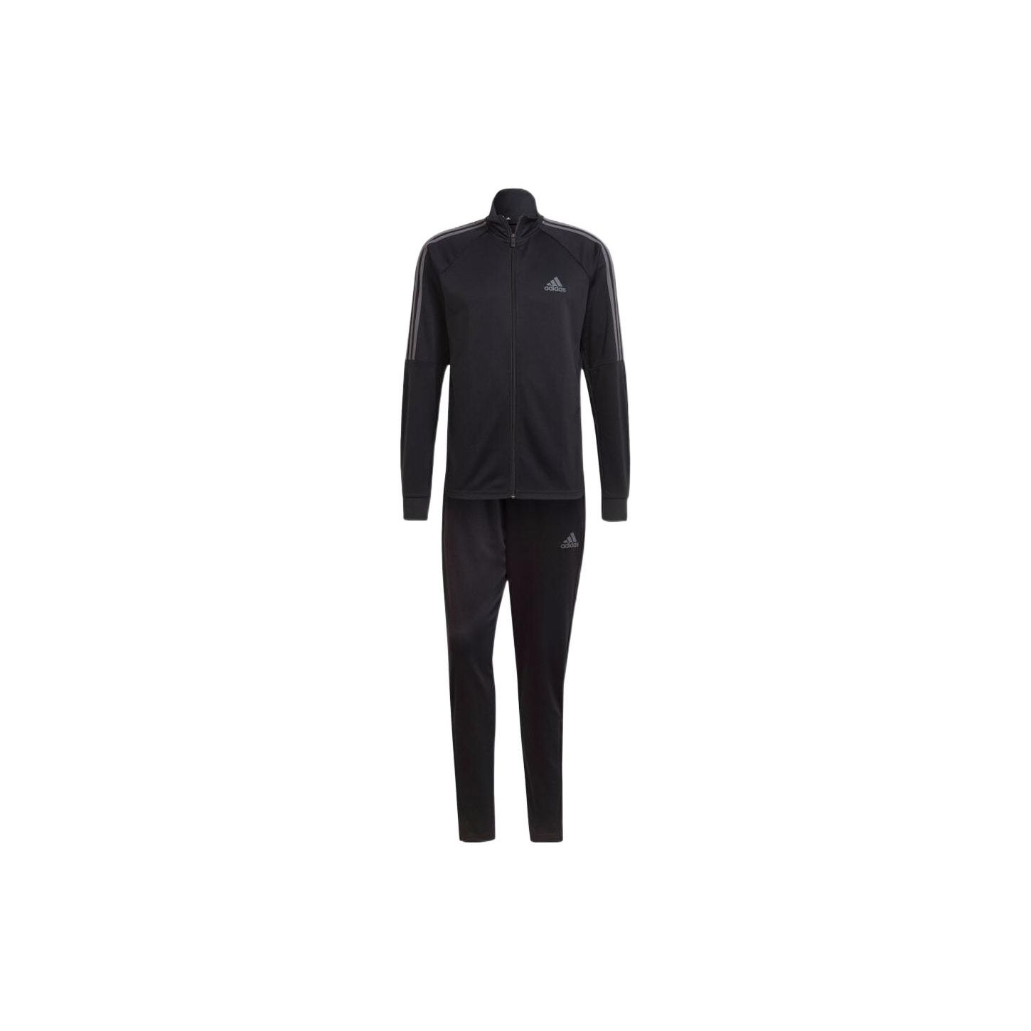 Adidas Striped Logo Print Zip Jacket And Straight Leg Sports Pants Set Men Set Black Gray H28916 M