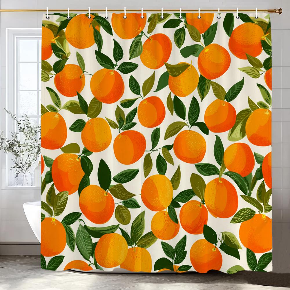Lemon, Strawberry, Peach Tropical Fruit Shower Curtain, Bathroom Decorative Shower Curtain, Print Polyester Curtain With Hooks