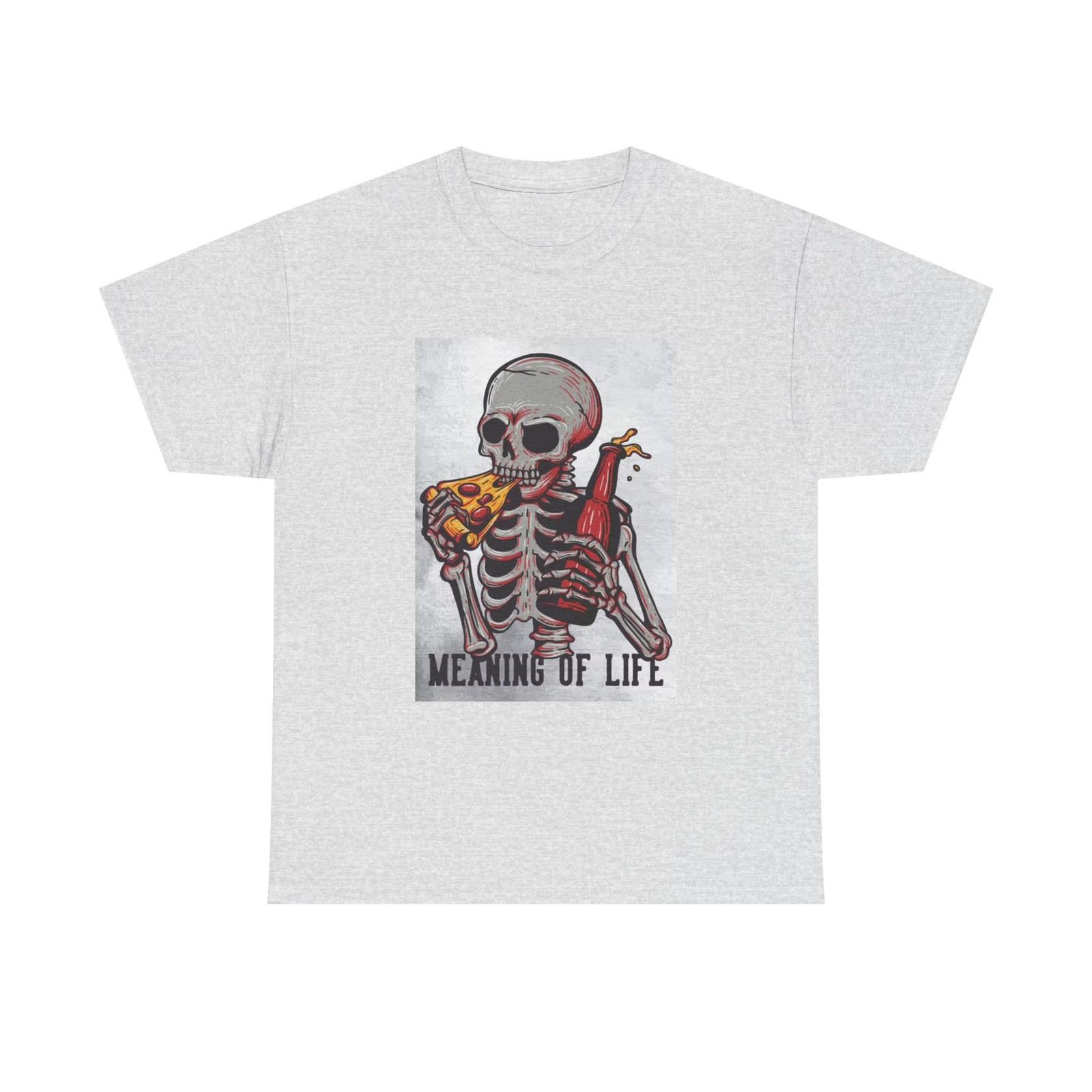 Pizza And Beer Tshirt Meaning Of Life Funny Skeleton One Bite Unisex Heavy Tee L