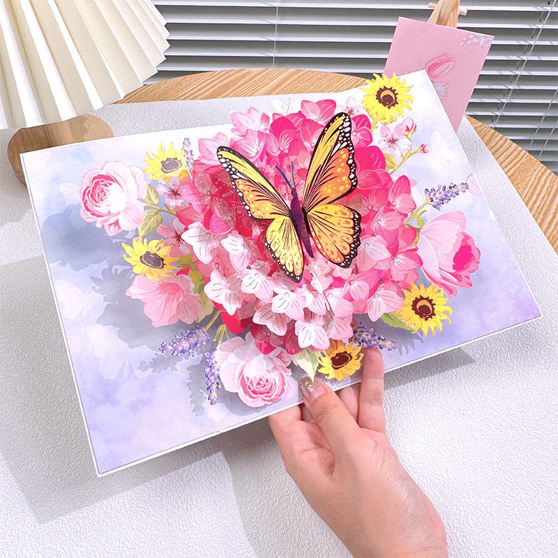 Weihnachtskarte Schmetterlingstanz Sonnenblume 3D Pop-up: Kreatives handgefertigtes High-End-Design für das Qixi-Fest