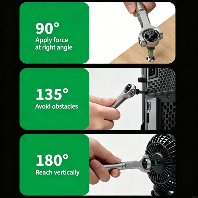 Universal Ratchet Wrench With Multiangle Rotations For Tight Space And Multiple Screw Types In Homes Or Auto Repair M4YD