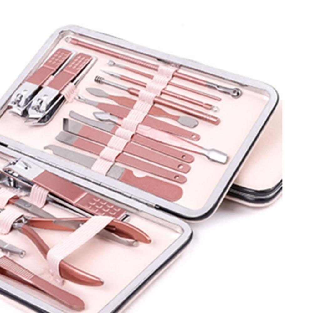 18pcs Leather Case Nail Clipper Set Stainless Steel Nail Care Tool Home Daily Care