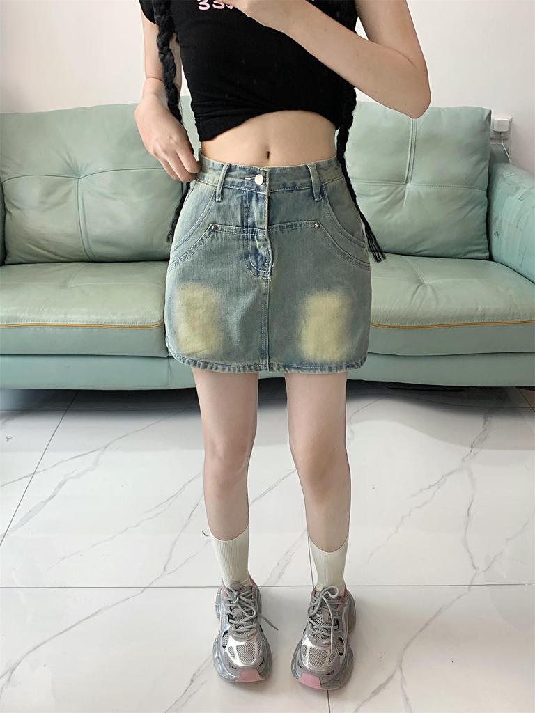 Spicy Girl High-Waisted A-Line Denim Skirt - Slimming Summer Hip-Hugging Hot Pants for Women