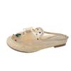 Summer new mesh rhinestone outer wear versatile bag head cool slippers flat bottom half drag women's shoes