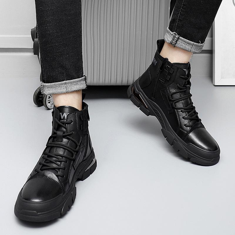 Autumn and Winter New High-top Velvet Warm Martin Boots Men's Shoes British Style Versatile Black Tooling Locomotive Leather Boots Casual