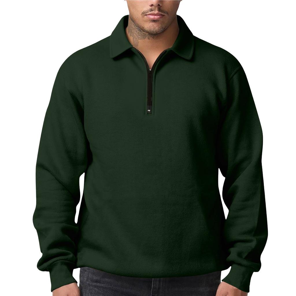 Men's Casual Long-Sleeved Collared Quarter-Zip Sweatshirt