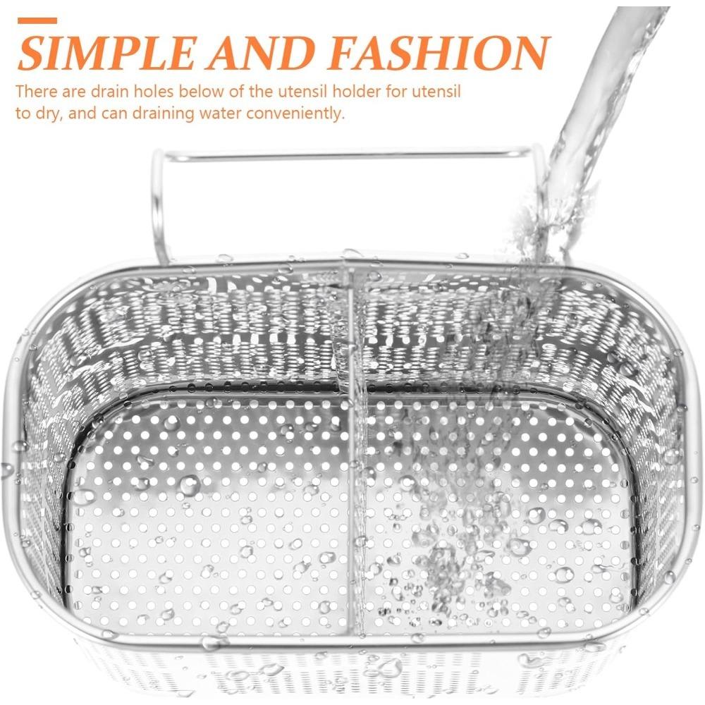 Stainless Steel Chopsticks Utensil Storage Drying Basket, Hanging Drain Rack Organizer for Kitchen Sink Countertop Dish Rack