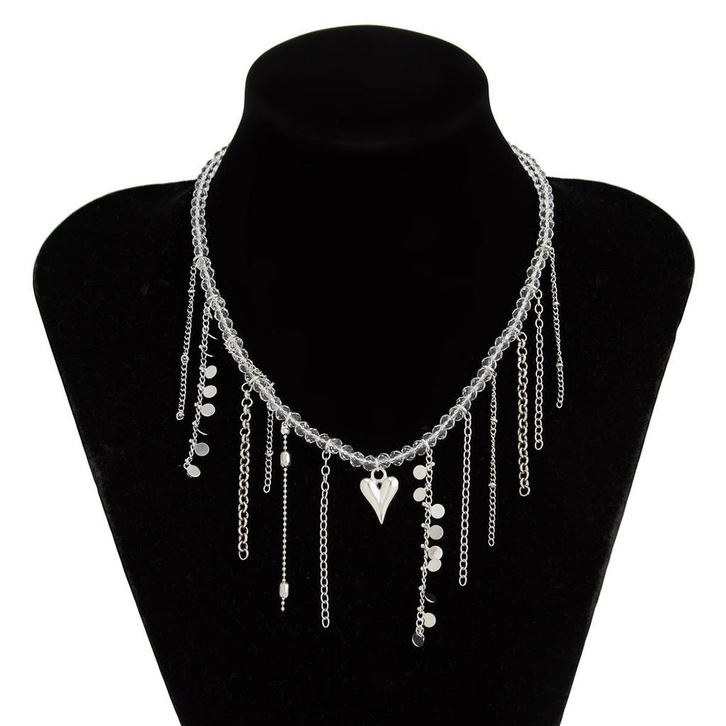 Imitationsperlen Quaste Perlen Choker Halskette für Frauen Liebesherz Anhänger Ketten Mehrlagig Trend Punk Silberfarbe Metall Party Schmuck Geschenk