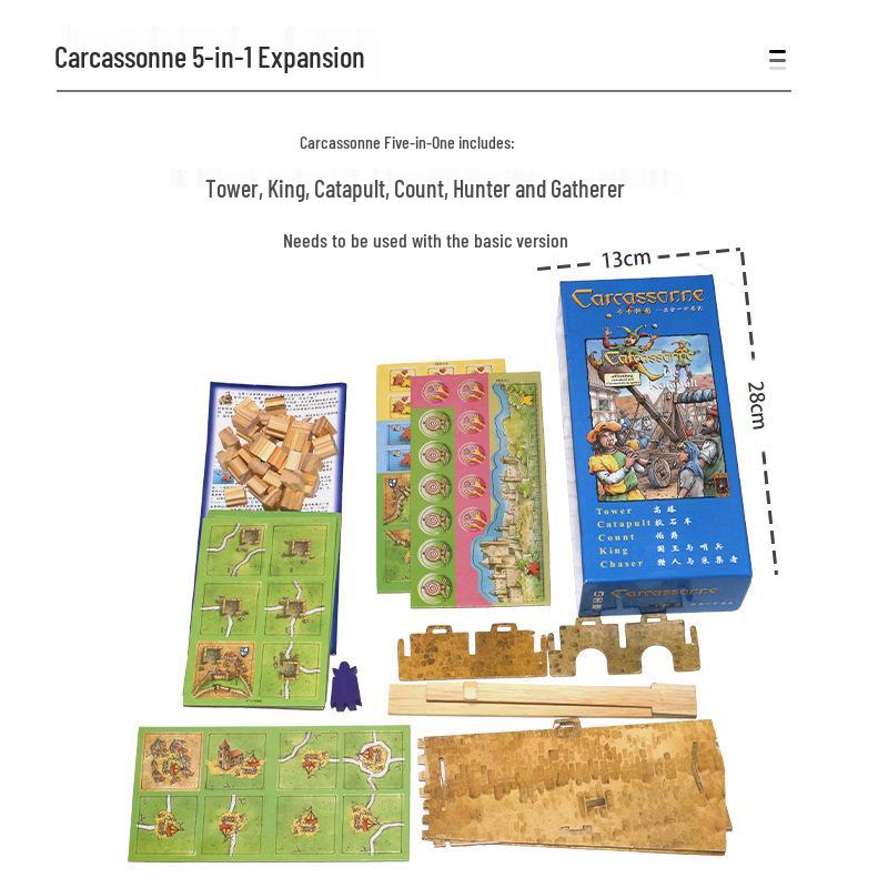 Carcassonne Tabletop Game - Chinese Version with River Expansion, Thick Board, & Wooden Components