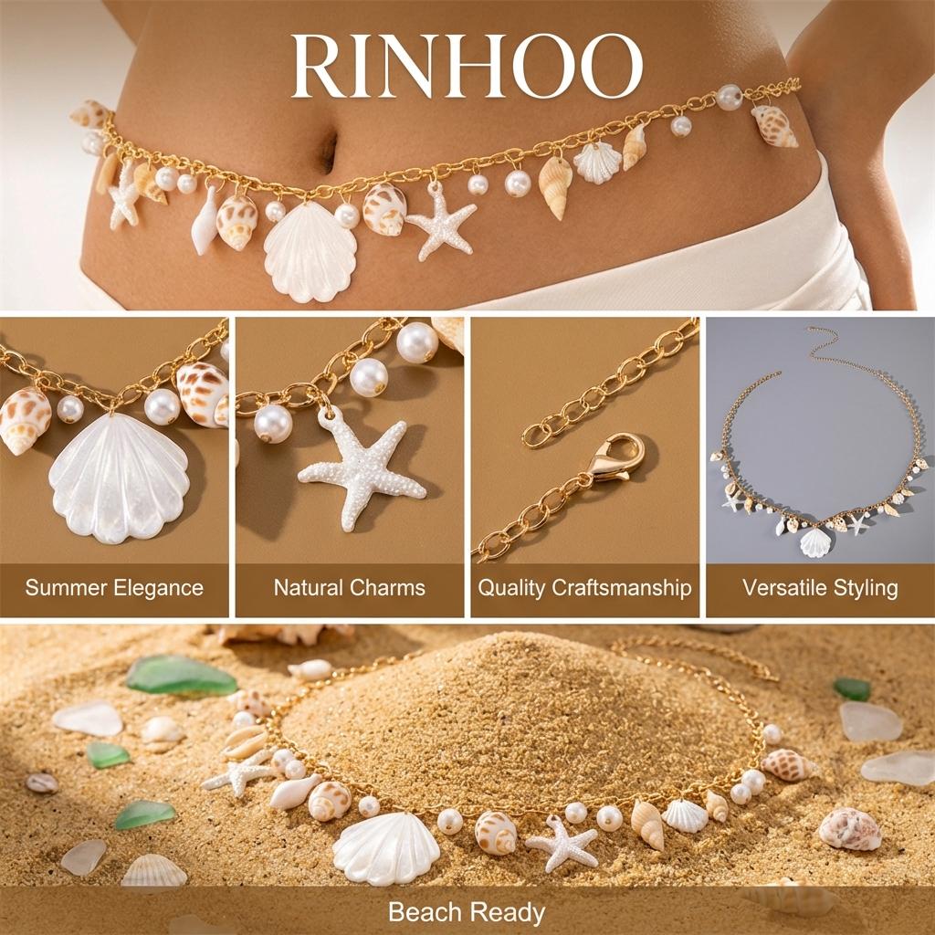 Boho Shell Starfish Conch Belly Chain for Women Sexy Imitation Pearl Gold Color Waist Chain Summer Beach Body Jewelry Belt Gift
