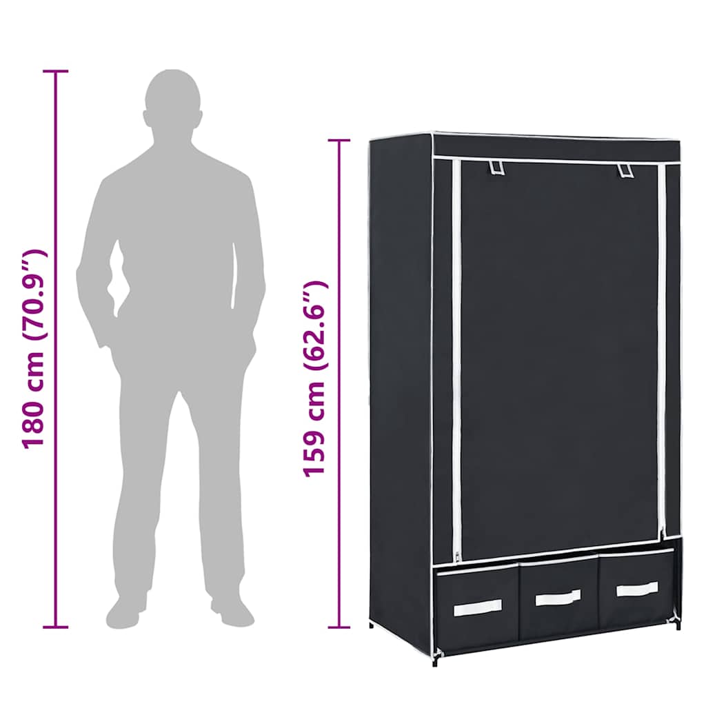 Wardrobe Black 87 x 49 x 159 cm Fabric