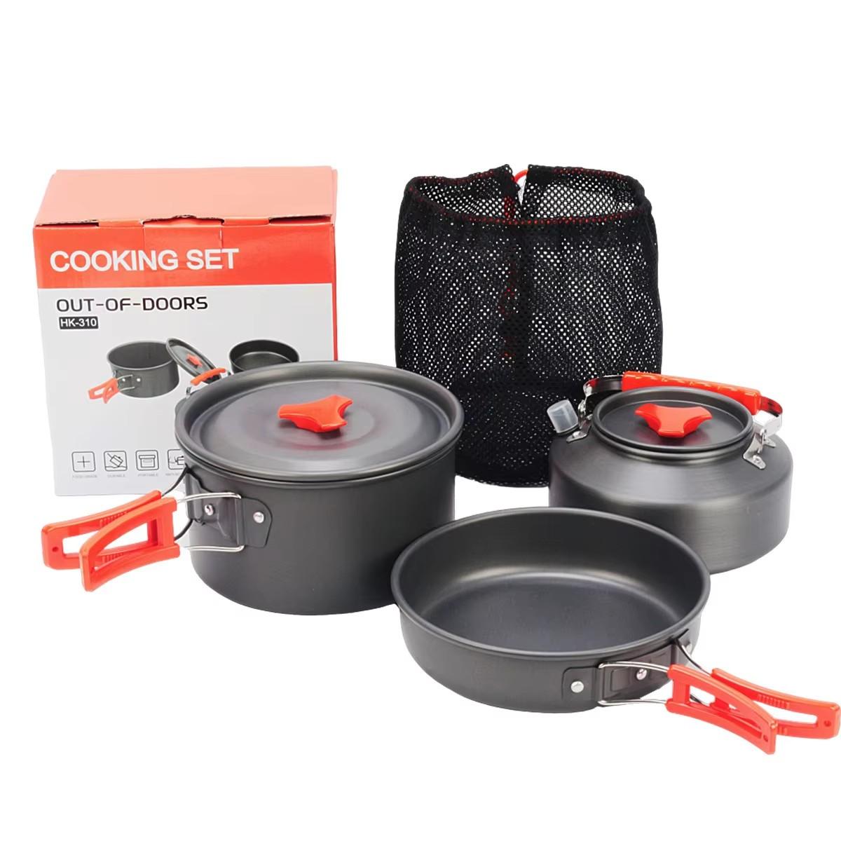 Cross-border HK310 Aluminum Alloy Outdoor Camping Picnic Set for 2-3 Persons Portable 1L Frying Pan Boiling Pan Teapot