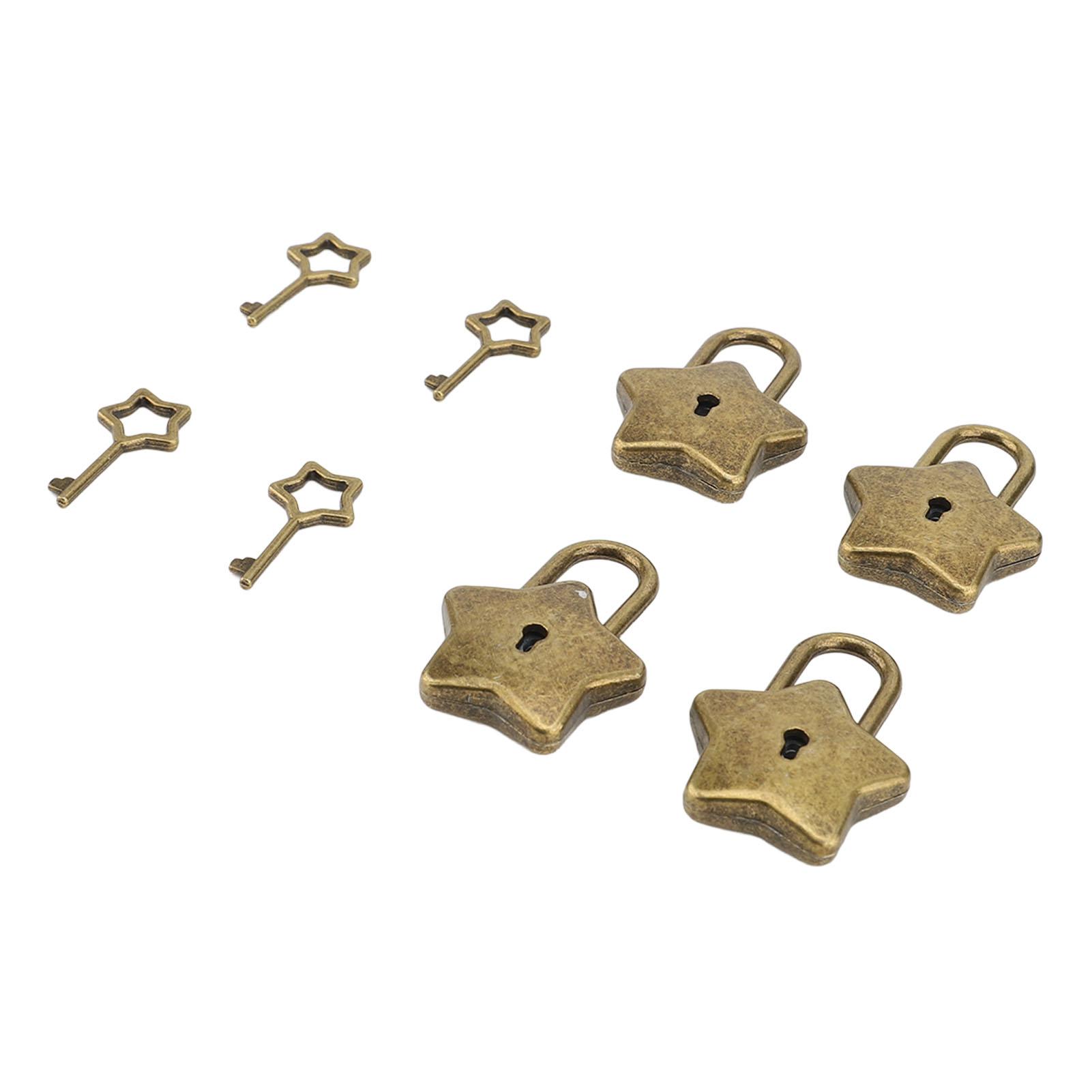 

4 Set Treasure Chest Padlock Mini Metal Diary Book Jewelry Box Decorative Lock with Key S007 Five Pointed Star Shaped bronze