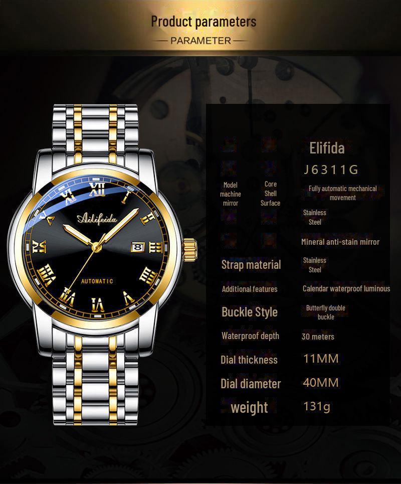 Ailifeida Men's Quartz Watch: Hollow Design, TikTok Streaming, Waterproof, Business Style, Calendar Feature.