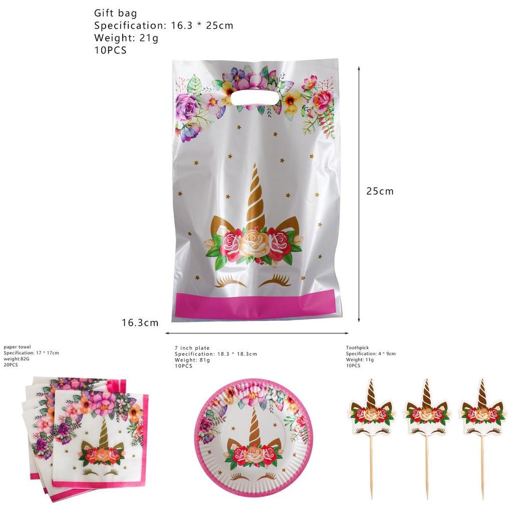 Wreath Unicorn Kids Birthday Party Supplies Colorful Tableware Plates Cup And Forks