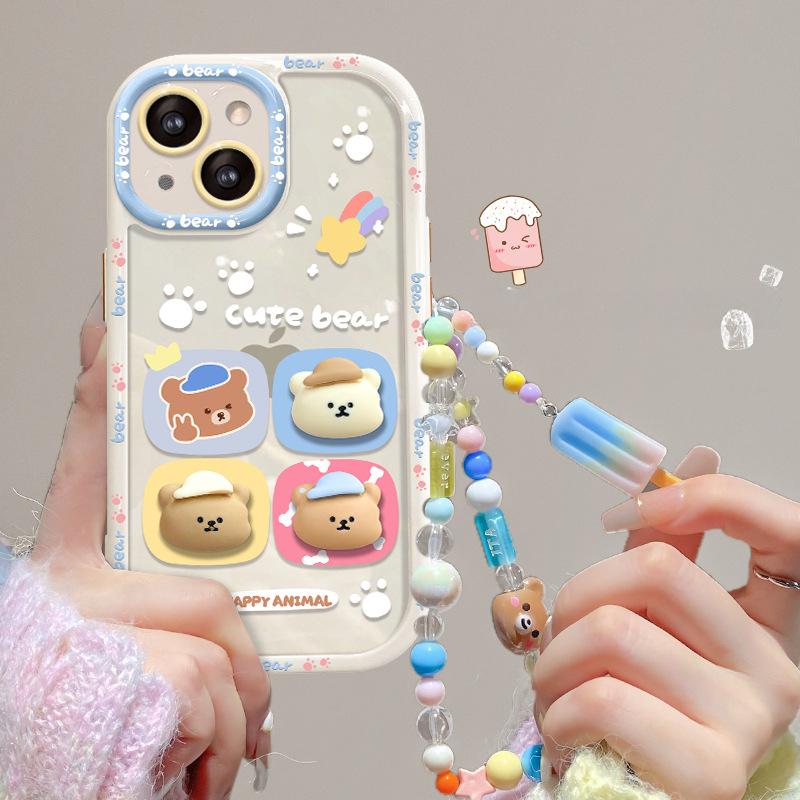 Applicable To Apple 14promax Mobile Phone Case IPhone 13 Full Cover Anti-fall 12 Silicone Cute Bear Doll Pendant
