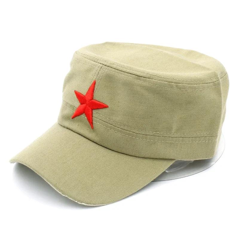 Mistdawn Unisex Cotton Military Cap Spring Summer Beach Outdoor Street Street Cool Church Sunhat Flat Top Hat With Red Star