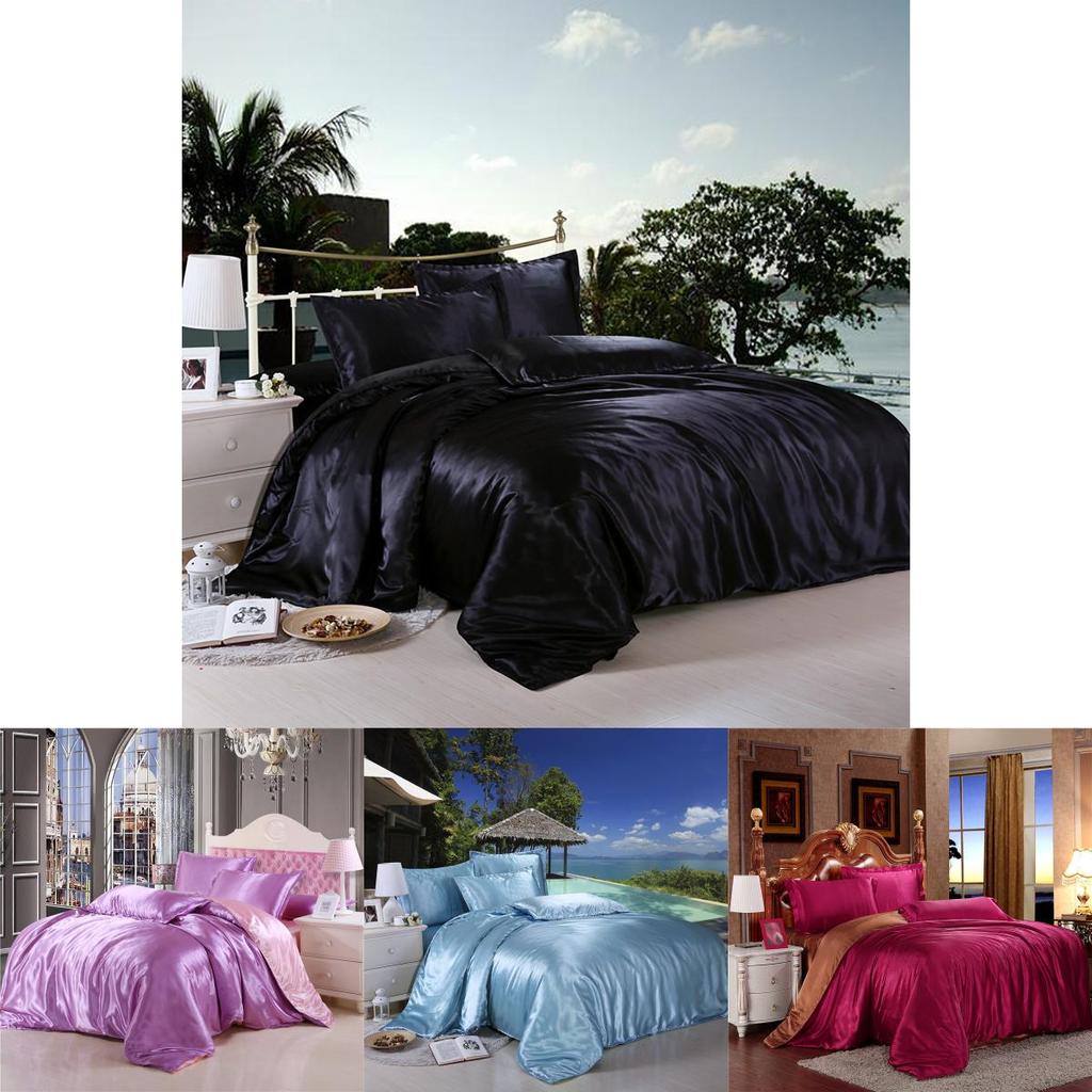 Luxurious Satin Silk Bedding Set 4pc With Comfortable Fitted Sheet And Pillow Case
