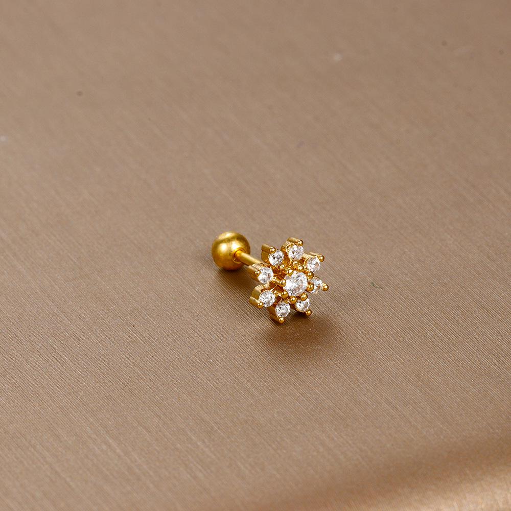 Gold Stainless Steel Earrings with Zircon Studs - Creative and Elegant Design
