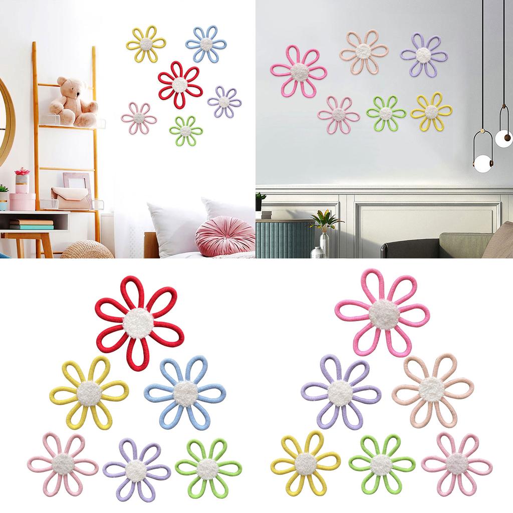 6Pcs Cotton Rope Flower Nursery Wall Decors Kid Room Decorations for Girl Woven Colorful Flower Ornaments Wall Hangings