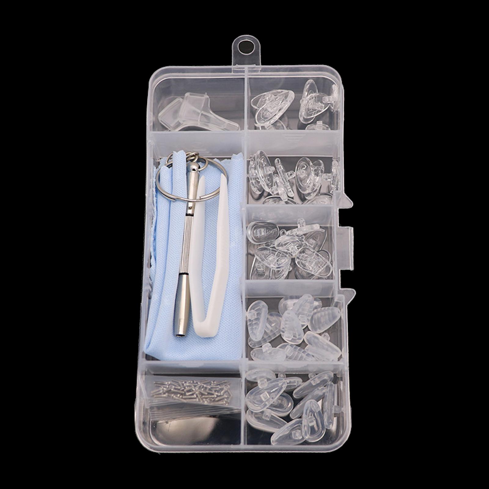 

25 пар винтовых очков, запасные носовые упоры, ушные крючки, аксессуары для очков, противоскользящая салфетка для чистки, комплект для ремонта очков 3