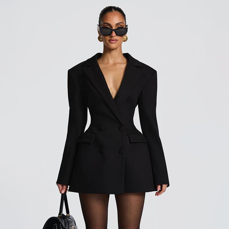 2025 Herbst Sexy Tiefer V-Ausschnitt Langarm Europäischer & Amerikanischer Stil Slim Fit Freizeitkleid