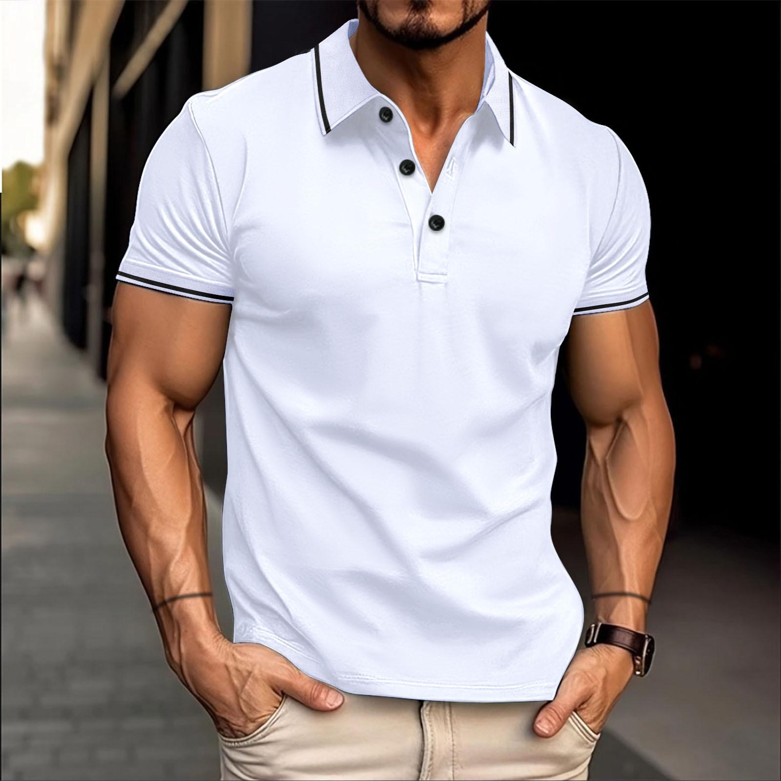 Men s New Lapel Men s Casual Fashion Short Sleeve Tops S белый