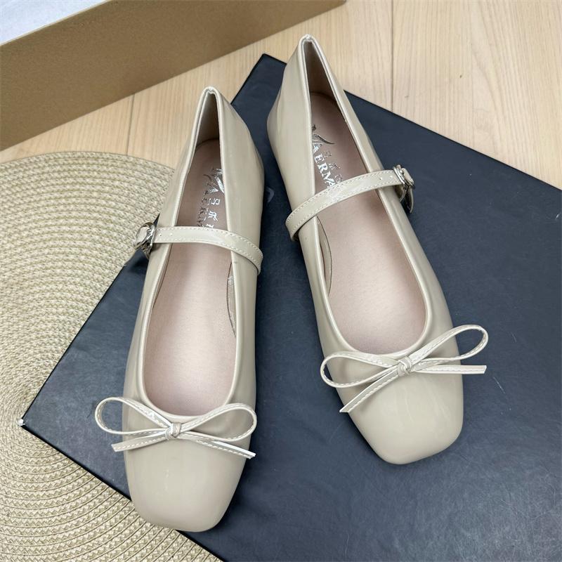 Fashion Flat Shoes for Women's Spring Autumn Square Toe Bow Mary Jane Shoes Women's Patent Leather Casual Women's Shoes Large Size 43 44