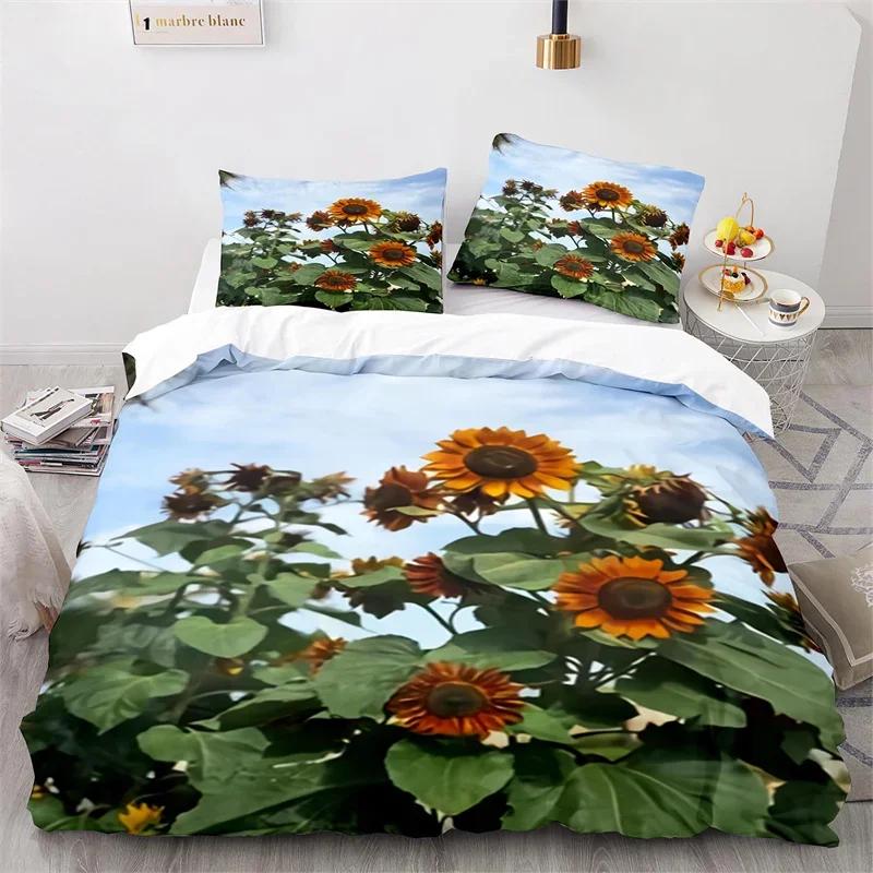 Sunflower Duvet Cover Botanical Floral Leaves Comforter Cover Twin King Size For Girl Women Microfiber Yellow Flower Bedding Set