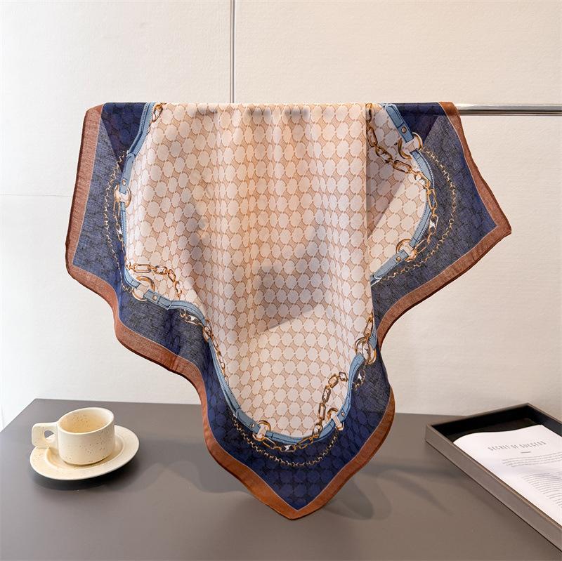 Polka Dot Style Herringbone Pattern Cotton And Linen Small Square Scarf Silk Scarf Imitation Velvet Headscarf Shawl Sun Protection Scarf Women'S Scarf