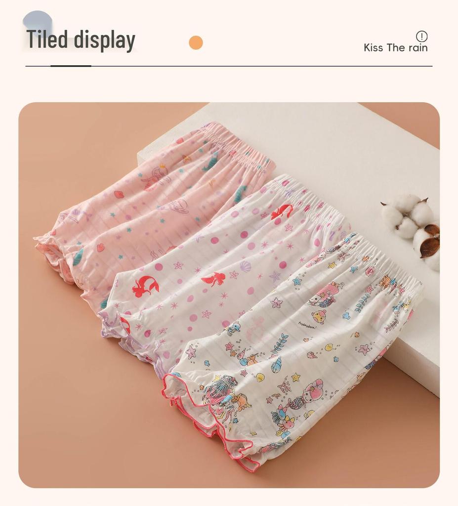 Girls' Japanese Style Breathable Cotton Three-Quarter Summer Home Shorts