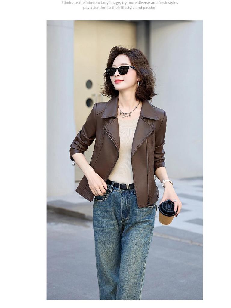 Women's Trendy Loose-Fit Sheepskin Leather Jacket - Hong Kong & Korean Style, Short & Casual, Small Size.